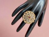 Exquisite Gold-Tone Statement Ring with Gemstone Accents